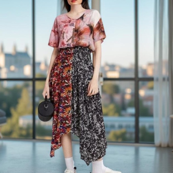 Desigual Dress Asymmetric patch print - beaded (Make Love Not War )Small NWT - Picture 15 of 15